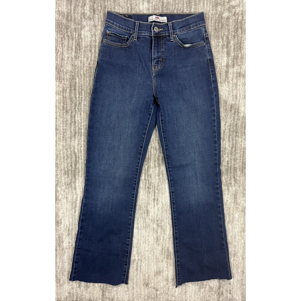 Levis Jeans Women 2M Dark Wash 512 Perfectly Slimming Bootcut Rhinestone Raw Hem